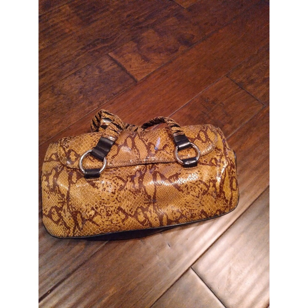 Luxury Snake Print Faux Leather Shoulder Bag with Metal Hardware Brown Tan